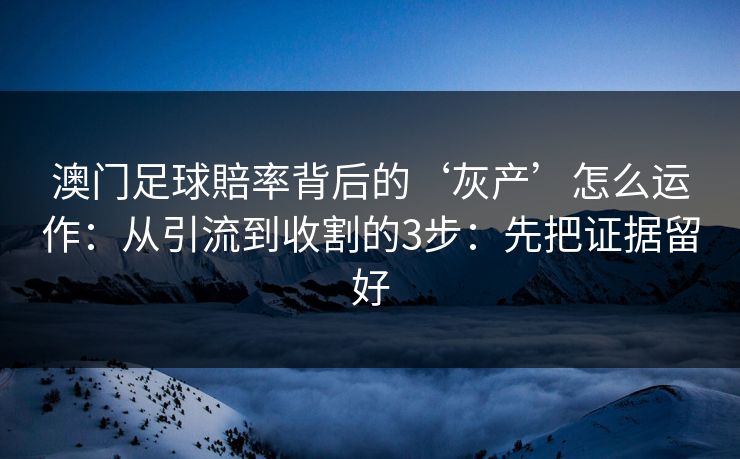 澳门足球賠率背后的‘灰产’怎么运作：从引流到收割的3步：先把证据留好